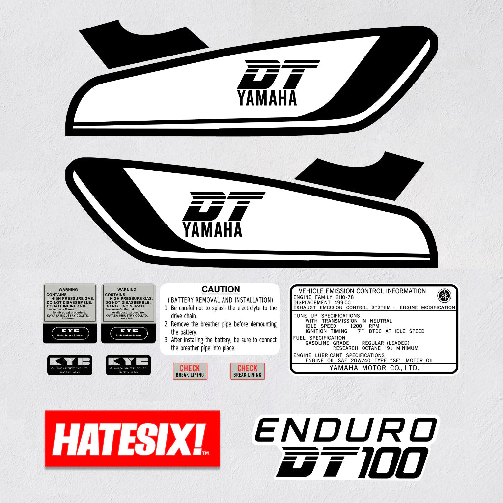 Yamaha DT Enduro White Black reproduction motorcycle sticker decal set