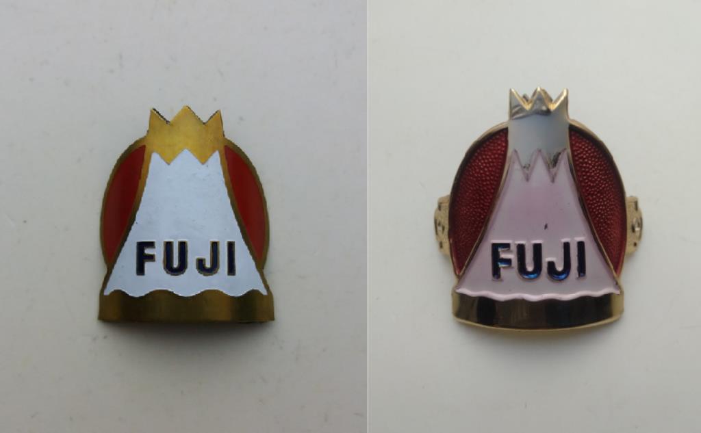 nos fuji emblem on the right and reproduction fuji emblem on the left side