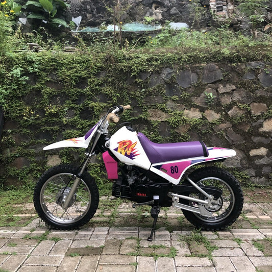 Yamaha PW 80 Purple motorcycle decals reproduction install on mini bike