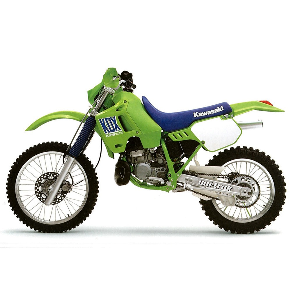 Sticker decal Kawasaki dirt bike graphics KDX 200 1989 Blue Side Cover Tank Sample Application – vintage_bike_store