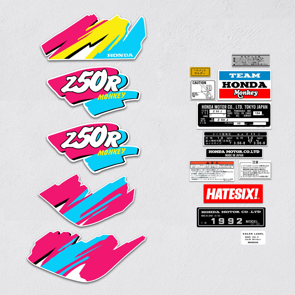 Sticker Decal Honda Monkey Z50R Pink cyan side cover tank vintage_bike_store