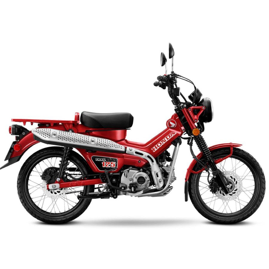 Honda CT 125 Trail Hunter Cub Red Stripe reproduction decals for fuel tank and side cover install illustration
