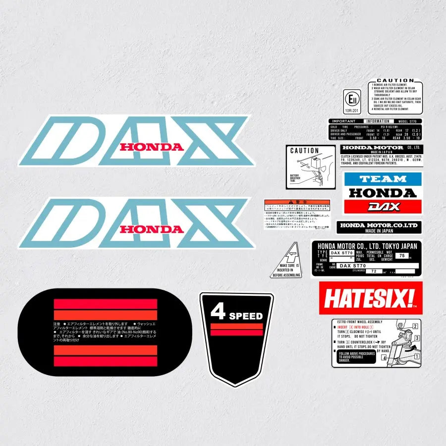 Honda DAX ST70 ST50 White 1979 reproduction motorcycle decals for fuel tank and side covers