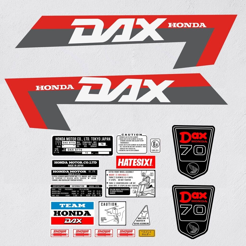 Sticker Decal Dax 3 ST70 Red Grey side cover tank (Free shipping) vintage_bike_store