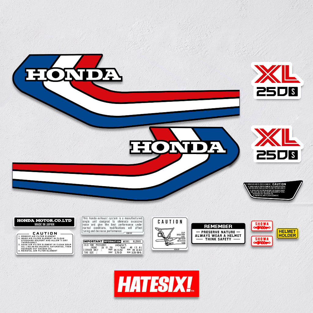 Sticker Decal Xl250s XL 250s 1979 Red Blue side cover tank (Free shipping) vintage_bike_store