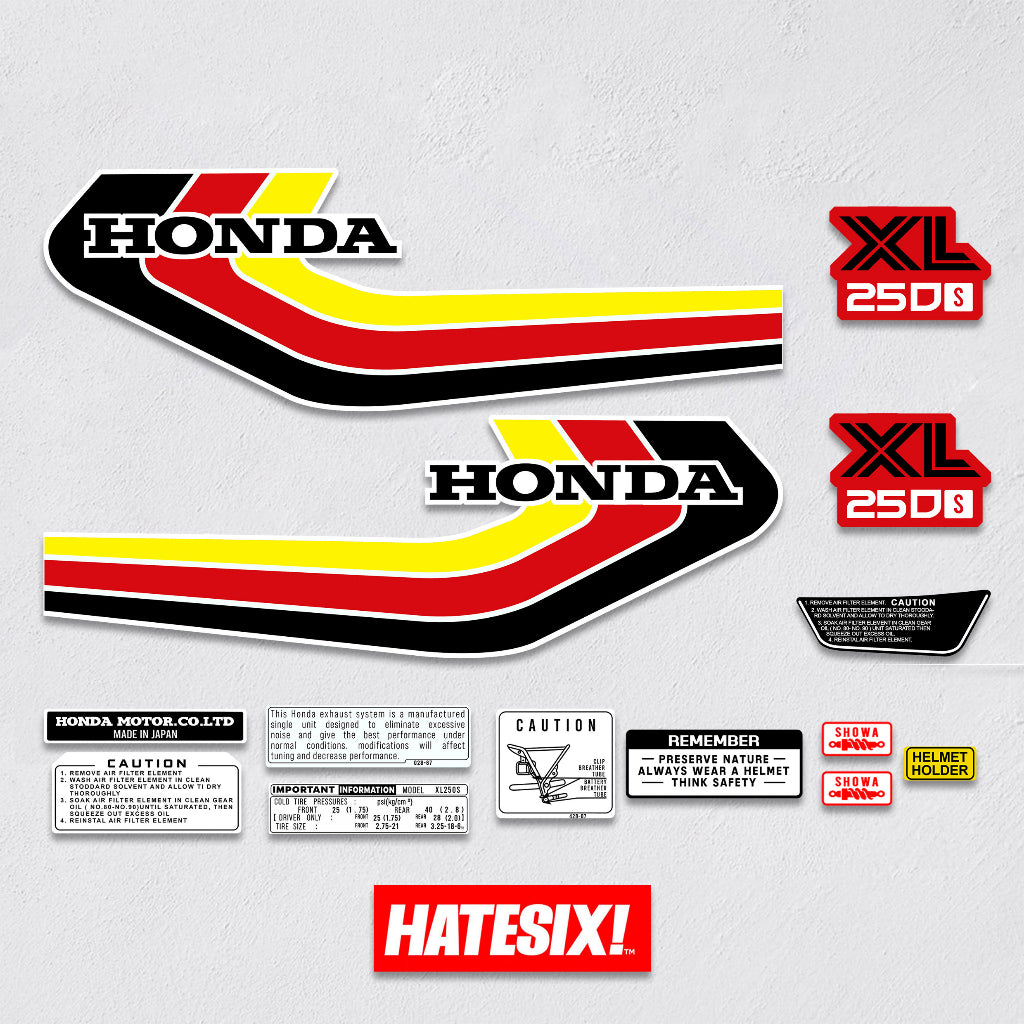 Sticker Decal Xl250s XL 250s 1979 Red Yellow side cover tank (Free shipping) vintage_bike_store