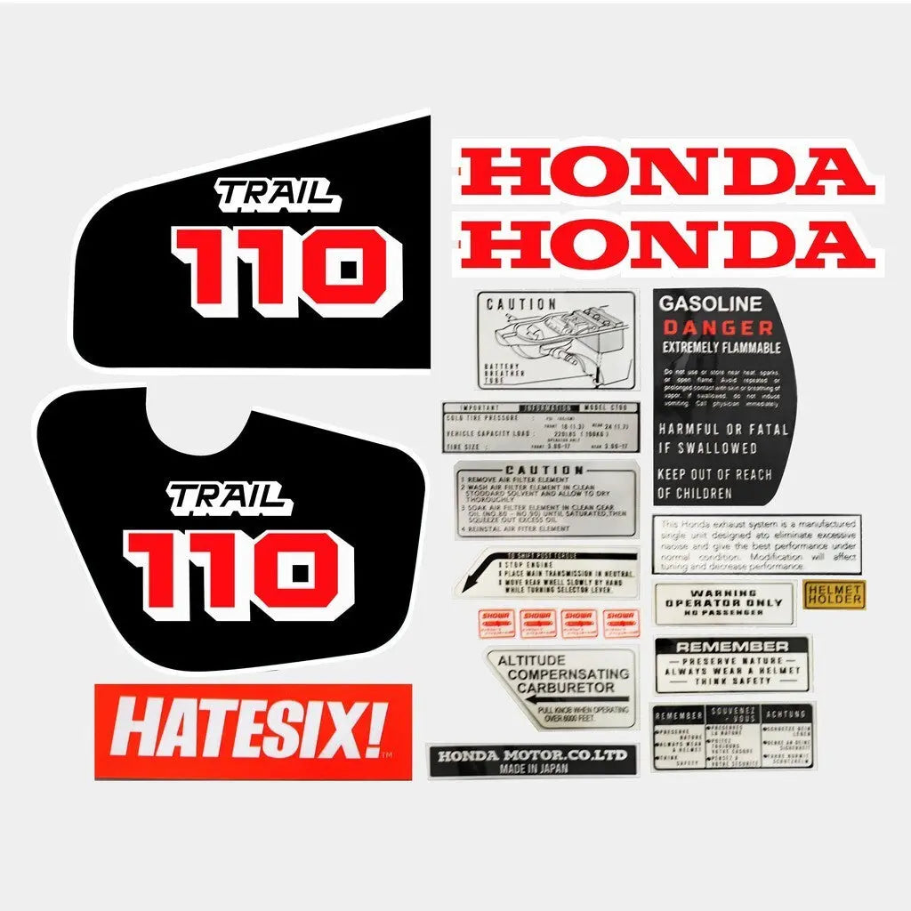 Motorcycle Decals Honda CT 110 1984 Trail side cover tank Reproduction Set