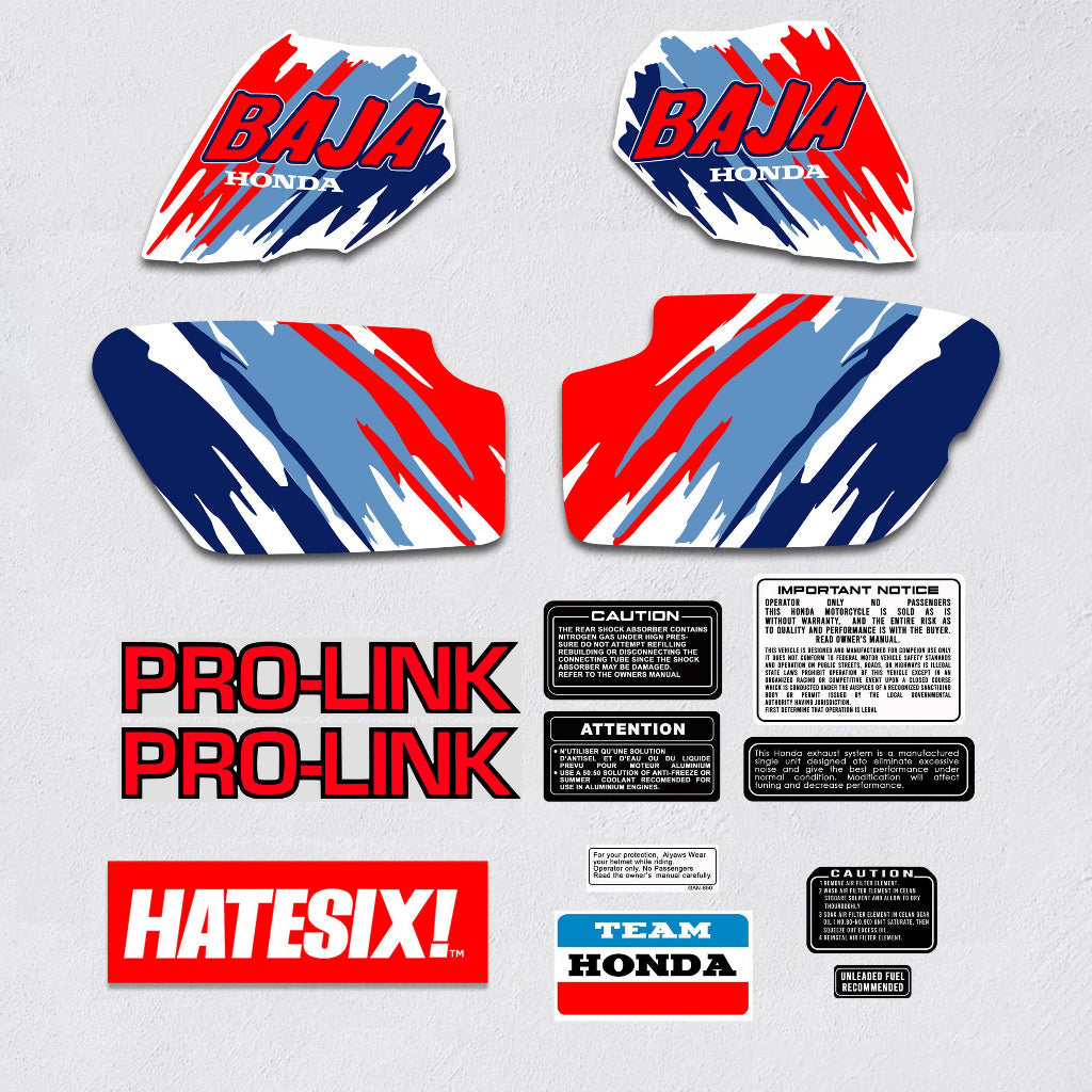 Motorcycle Decals Honda Baja XRL 1992 side cover tank Reproduction Set