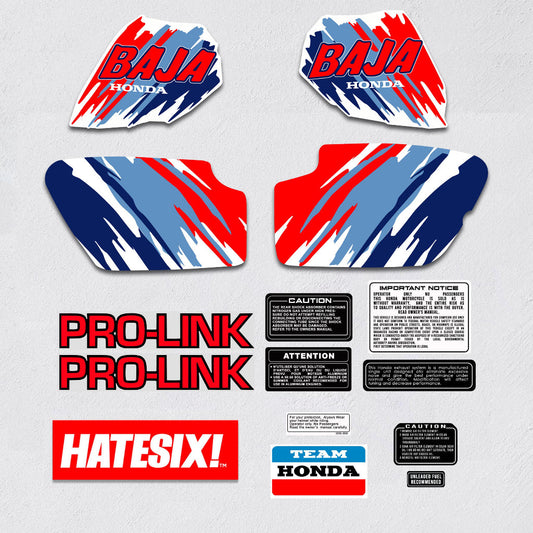 Motorcycle Decals Honda Baja XRL 1992 side cover tank Reproduction Set