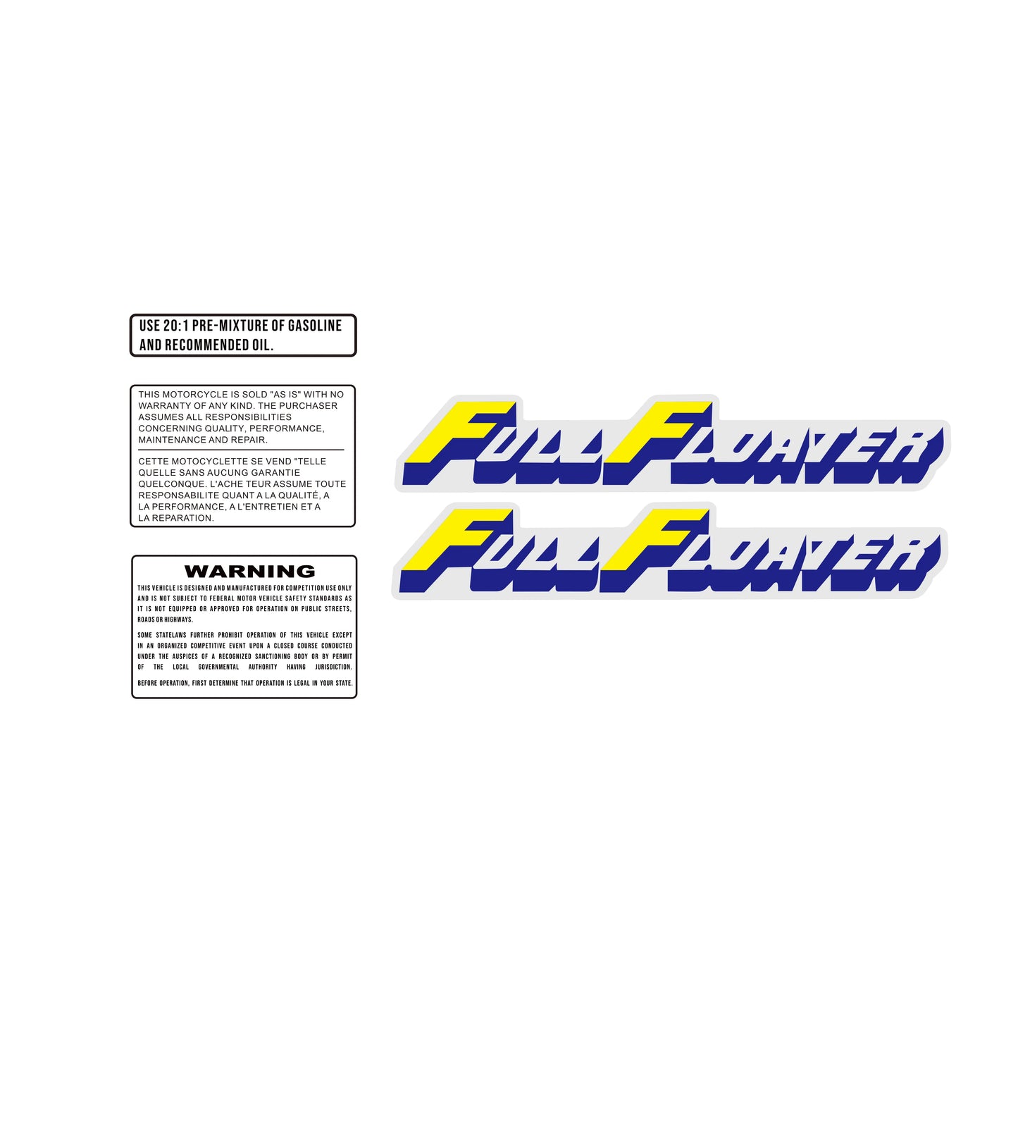 Suzuki DS80 1990 motorcycle decals dirt bike graphics warning and full floater reproduction