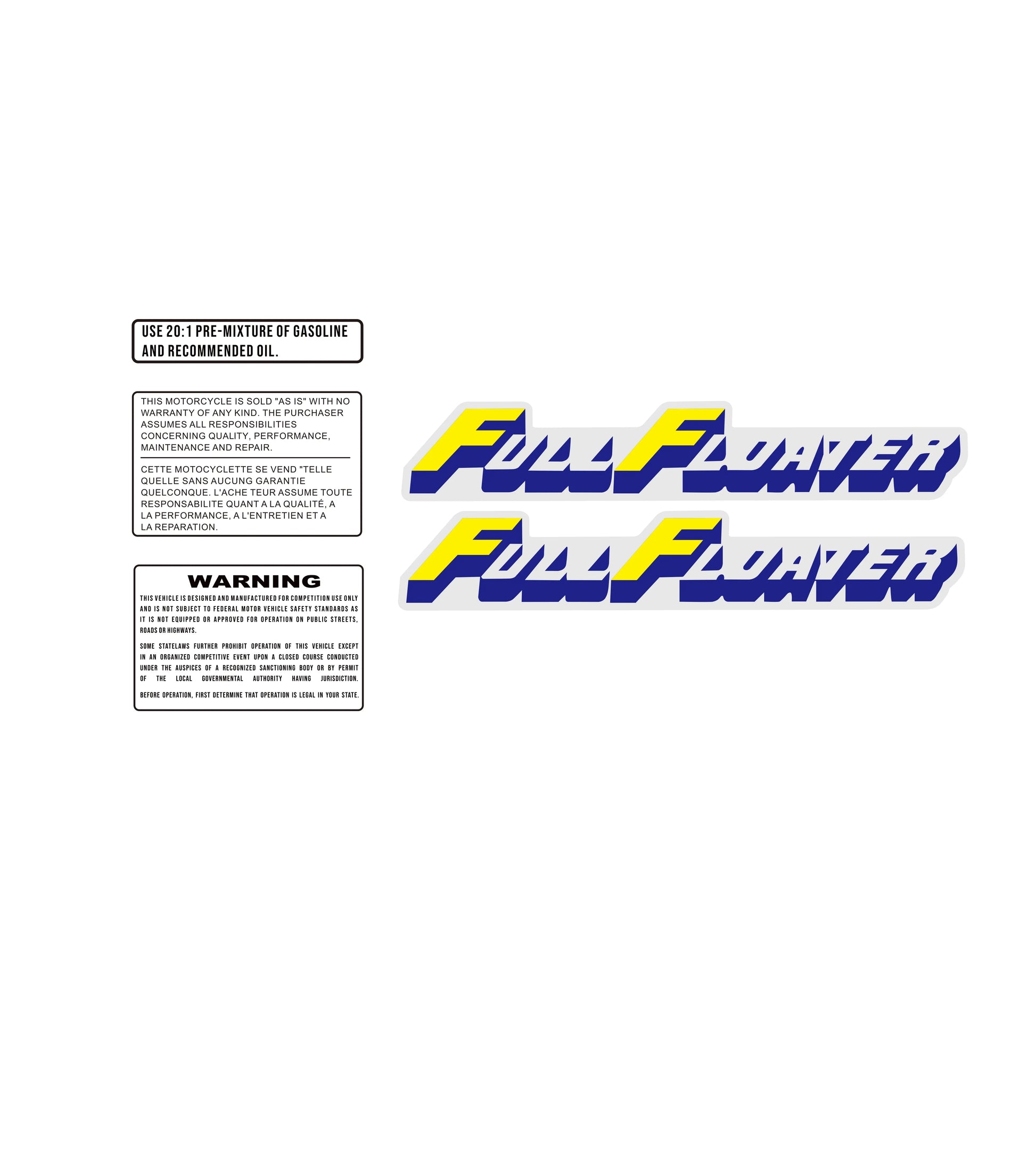 Suzuki DS80 1990 motorcycle decals dirt bike graphics warning and full floater reproduction
