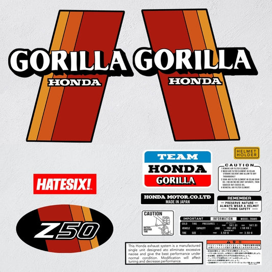 Sticker decal Honda dirt bike Motorcycle decals Gorilla Z50J 1981 Tricolor Reproduction