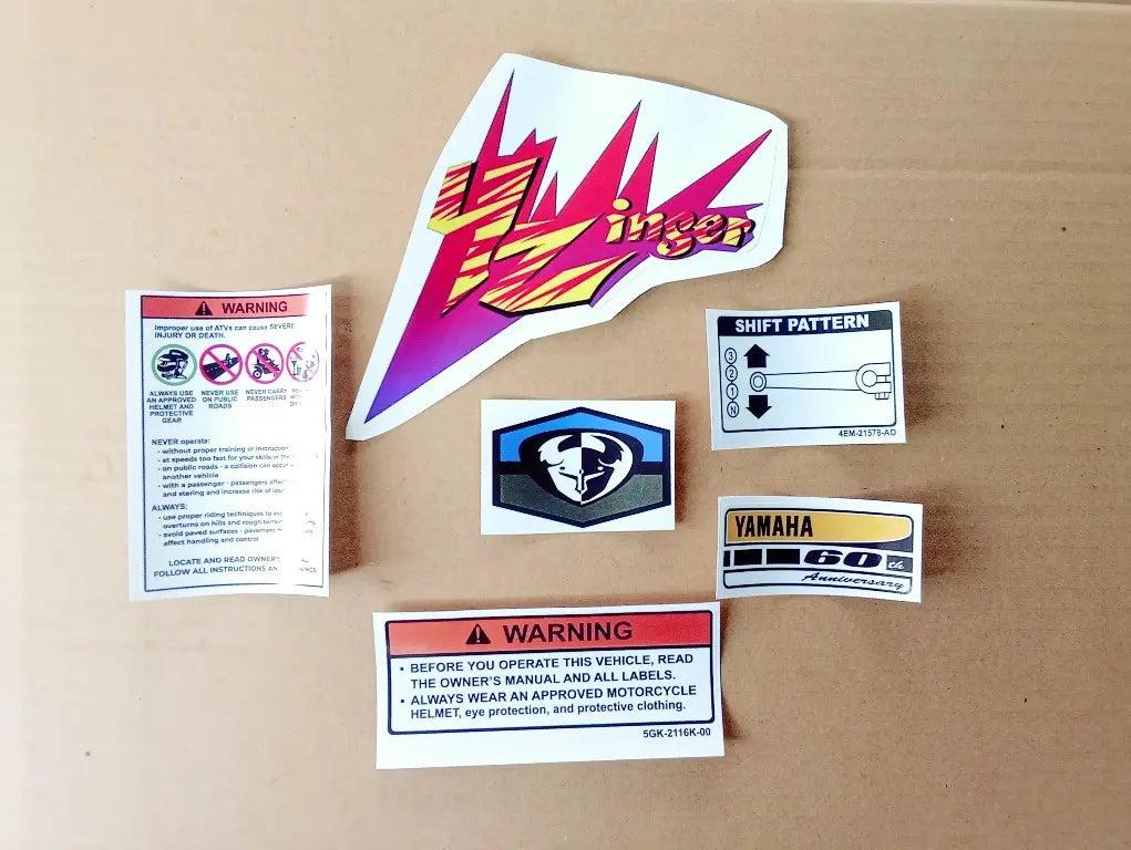 Motorcycle decals Yamaha PW 80 small stickers warning Reproduction