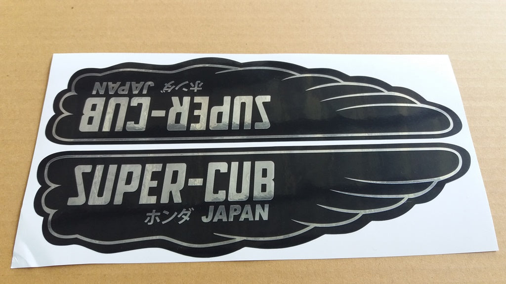 Sticker Decal Honda Super Cub wings Black side cover tank Reproduction black silver
