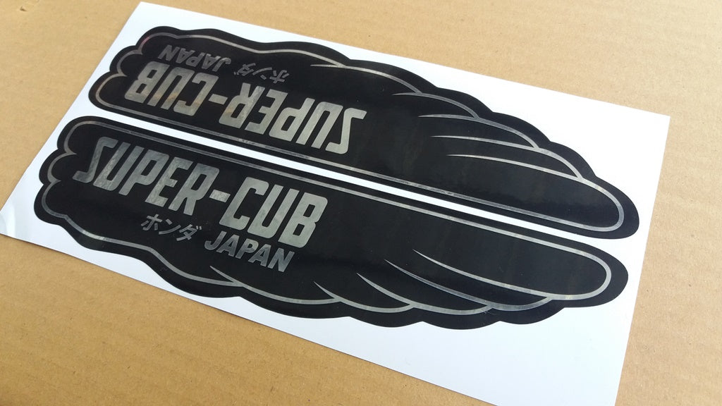 Sticker Decal Honda Super Cub wings Black side cover tank Reproduction