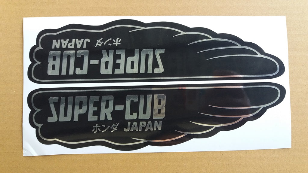 Sticker Decal Honda Super Cub wings Black side cover tank front view