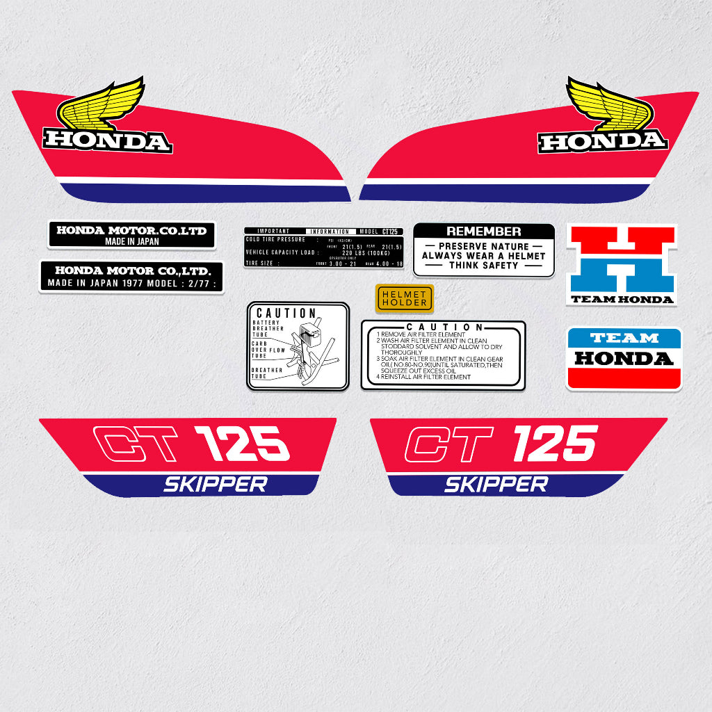 Sticker Decal CT125 skipper 1989 Blue Red strip side cover tank (Free shipping) vintage_bike_store