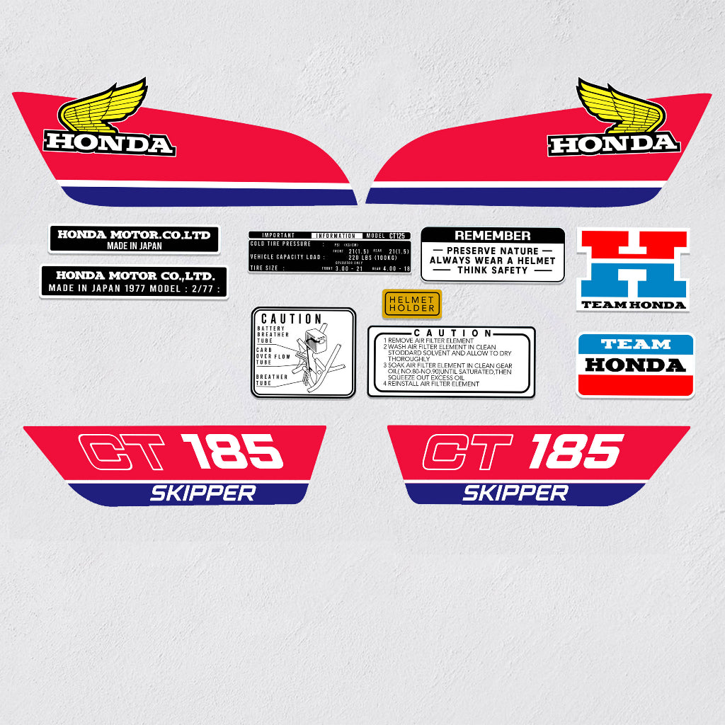 Sticker Decal CT185 skipper 1989 Blue Red side cover tank (Free shipping) vintage_bike_store
