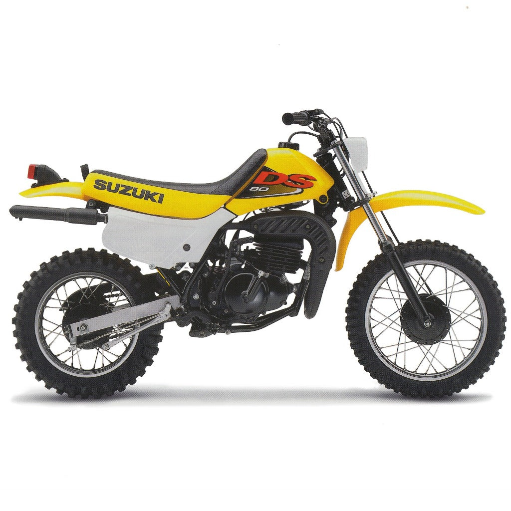 Sticker decal Suzuki dirt bike graphics DS 80 1999 Model A Side Cover Tank Sample Application – vintage_bike_store