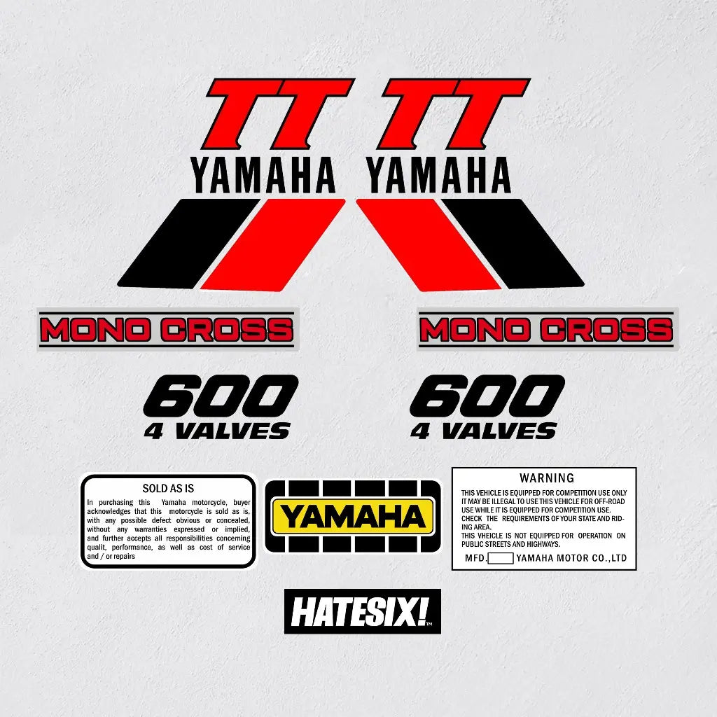 Yamaha TT 600 1983 Mono Cross 600 4 Valves decals on a white background