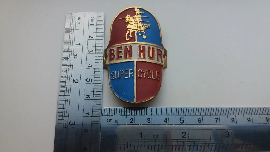 Embossed aluminum BEN HUR bicycle head badge