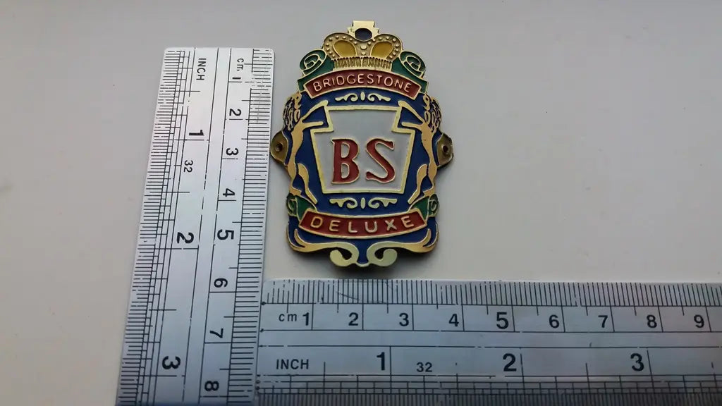 Bridgestone Deluxe bicycle head badge with double-sided mounting tape