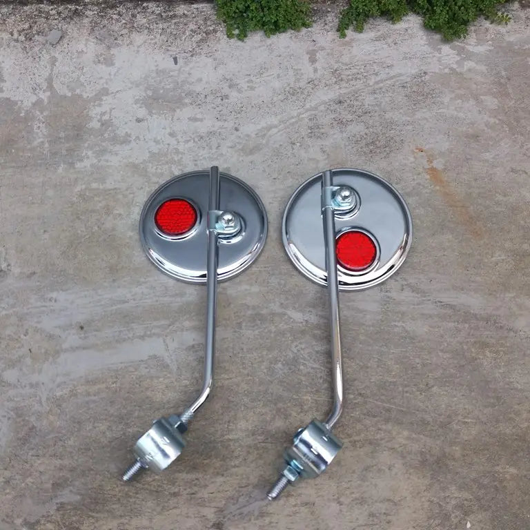 Round bicycle mirrors with chromed metal clamps