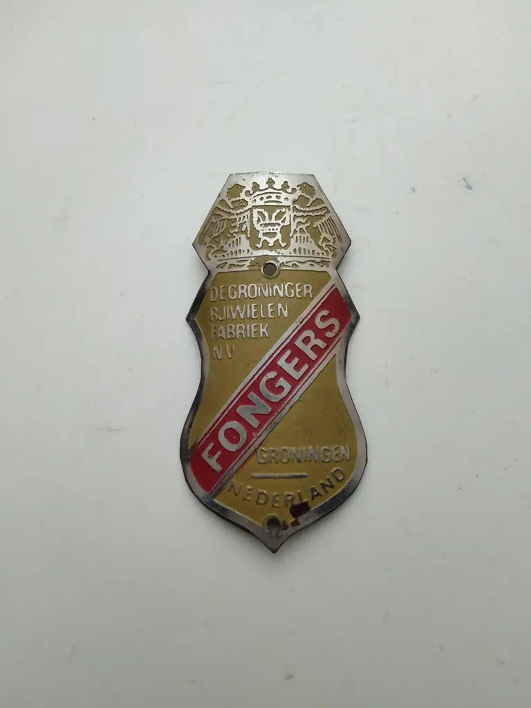 Fongers vintage bicycle head badge etched stainless steel NOS emblem