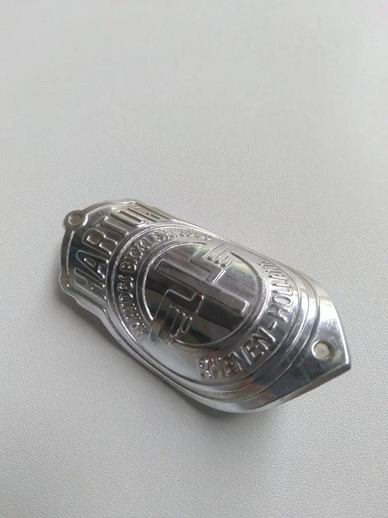 Vintage HARTOG silver bicycle head tube badge for classic bicycle restoration