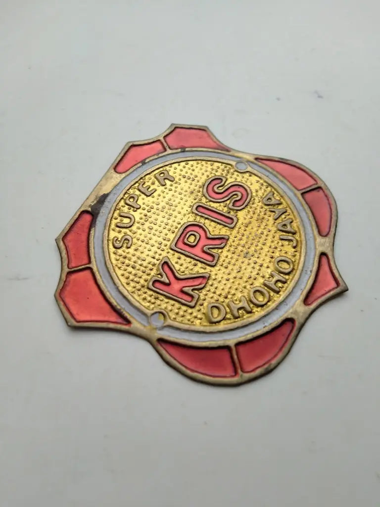 Kris bicycle head badge gold red and white multicolor emblem