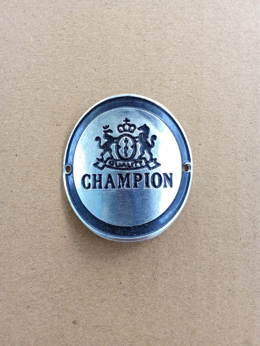 CHAMPION black silver head badge emblem for most bicycles NOS (Free shipping) vintage_bike_store