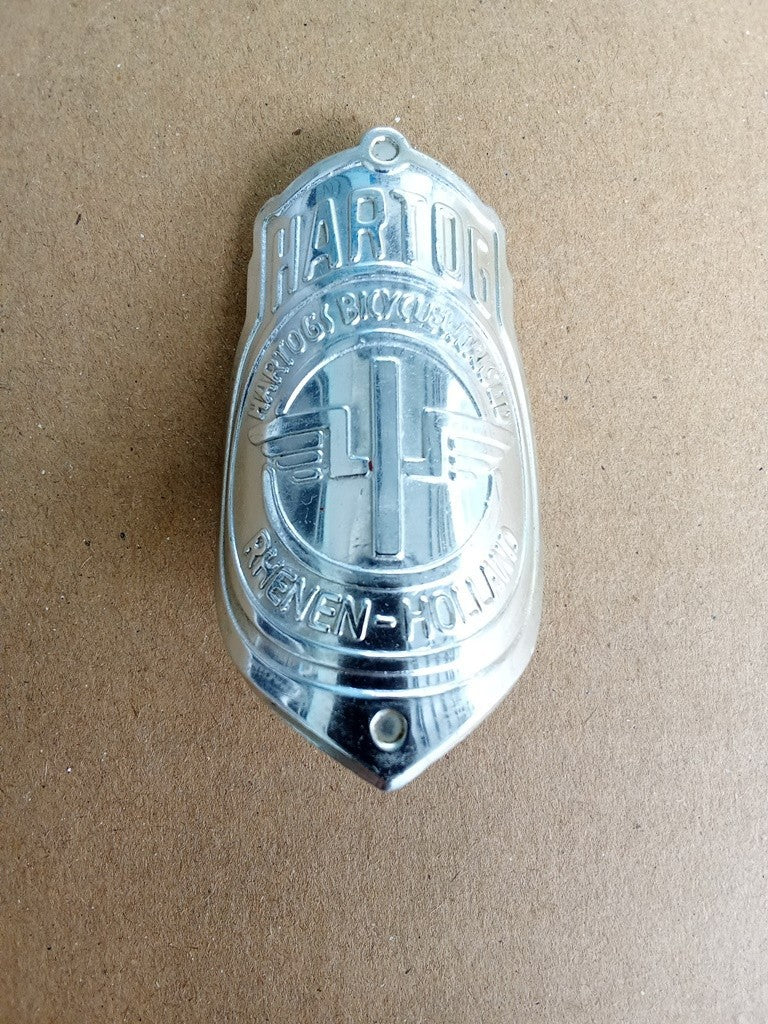 HARTOG Silver aluminum head badge emblem For Hartog vintage bicycle NOS vintage_bike_store