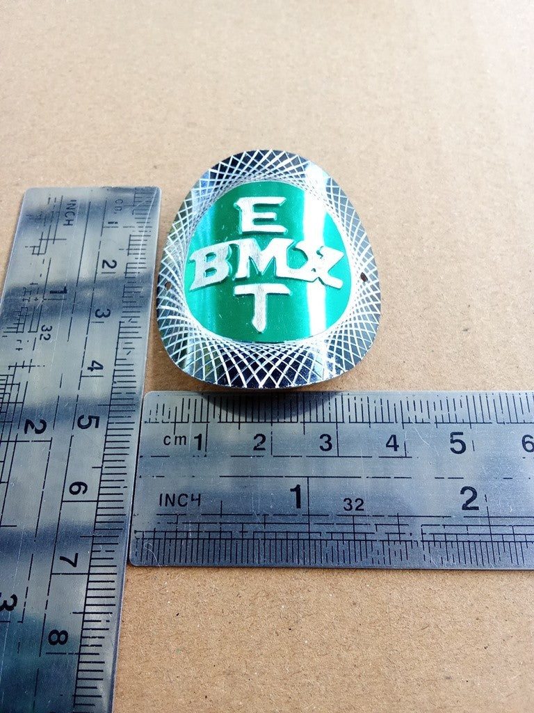 ET BMX Silver green color head badge emblem for bicycles NOS vintage_bike_store
