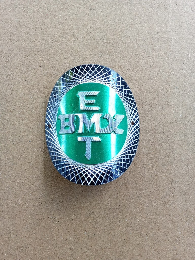ET BMX Silver green color head badge emblem for bicycles NOS vintage_bike_store