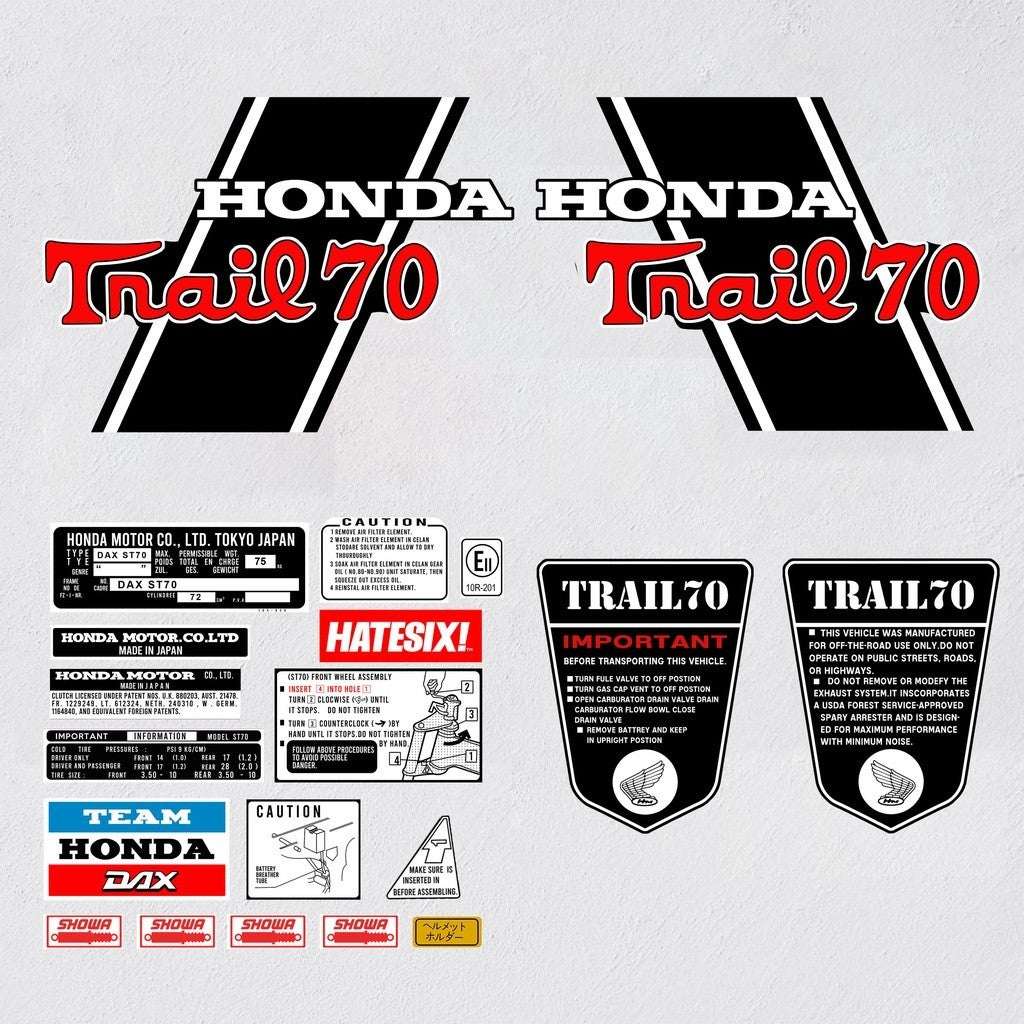 Sticker Decal Dax ST70 Trail CT70 Black side cover tank (Free shipping) vintage_bike_store
