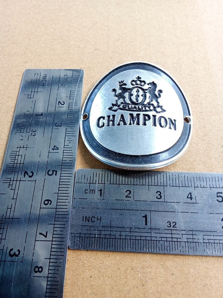 CHAMPION black silver head badge emblem for most bicycles NOS (Free shipping) vintage_bike_store
