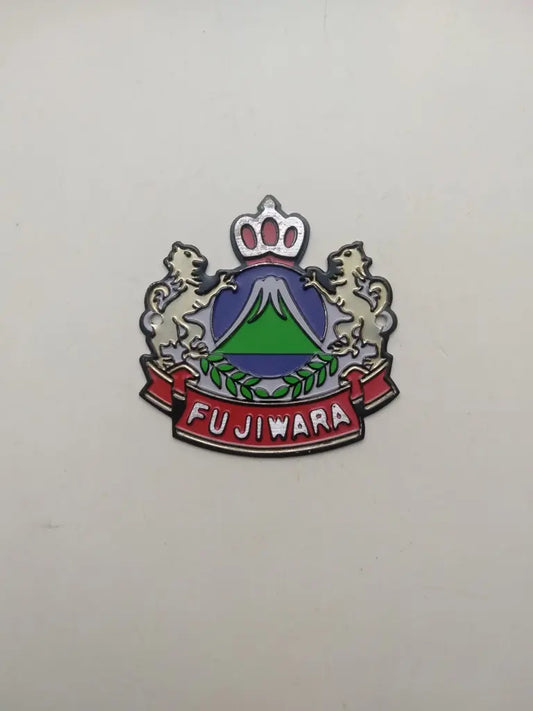Vintage Fujiwara bicycle head badge embossed aluminum NOS multicolor